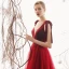 Elegant Burgundy Suede Evening Dresses  2019 A-Line / Princess See-through Deep V-Neck Sleeveless Beading Sash Floor-Length / Long Ruffle Backless Formal Dresses