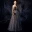 Ciel étoilé Bleu Marine Daim Robe De Soirée 2019 Princesse Bretelles Spaghetti Sans Manches Glitter Tulle Longue Volants Dos Nu Robe De Ceremonie