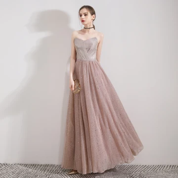 Eleganckie Różowy Perłowy Sukienki Wieczorowe 2019 Princessa Bez Ramiączek Bez Rękawów Cekinami Tiulowe Długie Wzburzyć Bez Pleców Sukienki Wizytowe