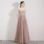 Elegant Pearl Pink Evening Dresses  2019 A-Line / Princess Strapless Sleeveless Glitter Tulle Floor-Length / Long Ruffle Backless Formal Dresses