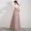 Elegant Pearl Pink Evening Dresses  2019 A-Line / Princess Strapless Sleeveless Glitter Tulle Floor-Length / Long Ruffle Backless Formal Dresses