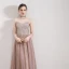 Elegant Pearl Pink Evening Dresses  2019 A-Line / Princess Strapless Sleeveless Glitter Tulle Floor-Length / Long Ruffle Backless Formal Dresses
