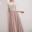 Elegant Pearl Pink Evening Dresses  2019 A-Line / Princess Strapless Sleeveless Glitter Tulle Floor-Length / Long Ruffle Backless Formal Dresses