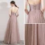 Elegant Pearl Pink Evening Dresses  2019 A-Line / Princess Strapless Sleeveless Glitter Tulle Floor-Length / Long Ruffle Backless Formal Dresses