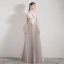 Élégant Champagne Robe De Soirée 2019 Princesse Encolure Dégagée Sans Manches Appliques En Dentelle Perlage Cristal Longue Volants Dos Nu Robe De Ceremonie