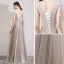 Élégant Champagne Robe De Soirée 2019 Princesse Encolure Dégagée Sans Manches Appliques En Dentelle Perlage Cristal Longue Volants Dos Nu Robe De Ceremonie