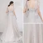 Best Grey Lace Evening Dresses  2019 A-Line / Princess Scoop Neck Sleeveless Appliques Lace Floor-Length / Long Ruffle Backless Formal Dresses