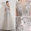 Illusion Gris Organza Robe De Soirée 2019 Princesse Transparentes Col v profond Sans Manches Appliques En Dentelle Faux Diamant Plumes Longue Volants Dos Nu Robe De Ceremonie