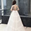 Élégant Champagne Robe De Bal 2019 Empire V-Cou Sans Manches Ceinture Appliques En Dentelle Train De Balayage Volants Dos Nu Robe De Ceremonie