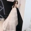 Élégant Champagne Robe De Bal 2019 Empire V-Cou Sans Manches Ceinture Appliques En Dentelle Train De Balayage Volants Dos Nu Robe De Ceremonie