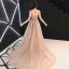 Élégant Champagne Robe De Soirée 2019 Princesse Bretelles Spaghetti Sans Manches Ceinture Fendue devant Tribunal Train Volants Dos Nu Robe De Ceremonie