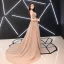 Élégant Champagne Robe De Soirée 2019 Princesse Bretelles Spaghetti Sans Manches Ceinture Fendue devant Tribunal Train Volants Dos Nu Robe De Ceremonie