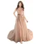 Élégant Champagne Robe De Soirée 2019 Princesse Bretelles Spaghetti Sans Manches Ceinture Fendue devant Tribunal Train Volants Dos Nu Robe De Ceremonie