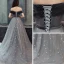 Schöne Grau Wildleder Abendkleider 2019 A Linie Off Shoulder Kurze Ärmel Pailletten Star Schleife Stoffgürtel Hof-Schleppe Rüschen Rückenfreies Festliche Kleider