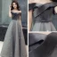 Schöne Grau Wildleder Abendkleider 2019 A Linie Off Shoulder Kurze Ärmel Pailletten Star Schleife Stoffgürtel Hof-Schleppe Rüschen Rückenfreies Festliche Kleider