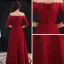 Abordable Bordeaux Dentelle Robe De Soirée 2019 Princesse De l'épaule 3/4 Manches Appliques En Dentelle Faux Diamant Longue Dos Nu Robe De Ceremonie
