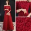 Abordable Bordeaux Dentelle Robe De Soirée 2019 Princesse De l'épaule 3/4 Manches Appliques En Dentelle Faux Diamant Longue Dos Nu Robe De Ceremonie