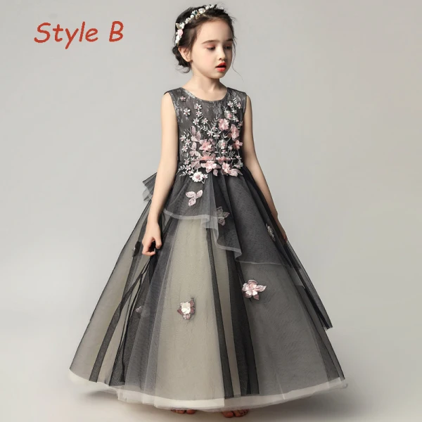 Elegant Black Flower Girl Dresses 2019 A-Line / Princess Scoop Neck Sleeveless Appliques Lace Pearl Court Train Ruffle Backless Wedding Party Dresses