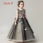 Elegant Black Flower Girl Dresses 2019 A-Line / Princess Scoop Neck Sleeveless Appliques Lace Pearl Court Train Ruffle Backless Wedding Party Dresses