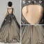 Elegant Black Flower Girl Dresses 2019 A-Line / Princess Scoop Neck Sleeveless Appliques Lace Pearl Court Train Ruffle Backless Wedding Party Dresses