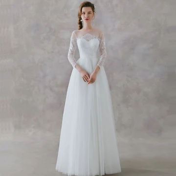 Élégant Ivoire Dentelle Plage Transparentes Robe De Mariée 2019 Princesse Encolure Carrée 3 4 Manches Ceinture Longue Volants