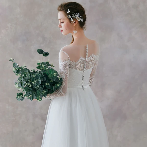 Élégant Ivoire Dentelle Plage Transparentes Robe De Mariée 2019 Princesse Encolure Carrée 3/4 Manches Ceinture Longue Volants