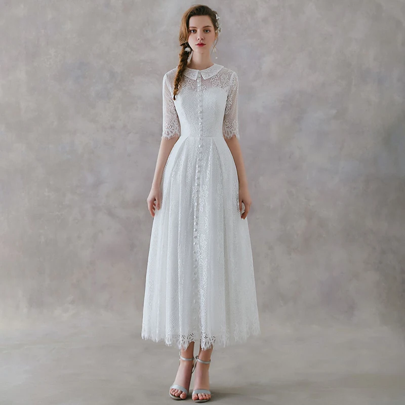 chinese dress ladies A-line Spaghetti Straps Lace Vintage Modest Wedding Dresses WD024 –  bridalsew main image 0