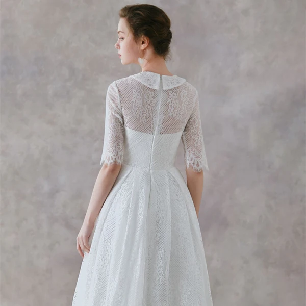 Vintage / Retro Ivory Lace Outdoor / Garden Wedding Dresses 2019 A-Line / Princess High Neck 1/2 Sleeves Ankle Length Ruffle