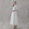 Vintage / Retro Ivory Lace Outdoor / Garden Wedding Dresses 2019 A-Line / Princess High Neck 1/2 Sleeves Ankle Length Ruffle