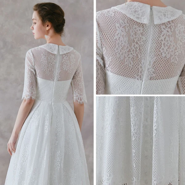 Vintage / Retro Ivory Lace Outdoor / Garden Wedding Dresses 2019 A-Line / Princess High Neck 1/2 Sleeves Ankle Length Ruffle