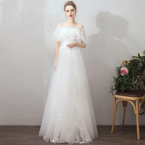 Erschwinglich Ivory Creme Garten Im Freien Brautkleider Hochzeitskleider 2019 A Linie Off Shoulder Kurze Ärmel Rückenfreies Star Applikationen Spitze Lange Rüschen