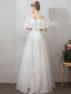 Abordable Ivoire Jardin / Extérieur Robe De Mariée 2019 Princesse De l'épaule Manches Courtes Dos Nu Étoile Appliques En Dentelle Longue Volants