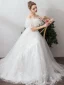 Abordable Ivoire Jardin / Extérieur Robe De Mariée 2019 Princesse De l'épaule Manches Courtes Dos Nu Étoile Appliques En Dentelle Longue Volants