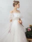 Abordable Ivoire Jardin / Extérieur Robe De Mariée 2019 Princesse De l'épaule Manches Courtes Dos Nu Étoile Appliques En Dentelle Longue Volants