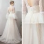 Affordable Champagne Outdoor / Garden Wedding Dresses 2019 A-Line / Princess See-through Square Neckline Bell sleeves Backless Spotted Tulle Sweep Train Ruffle