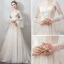 Affordable Champagne Outdoor / Garden Wedding Dresses 2019 A-Line / Princess See-through Square Neckline Bell sleeves Backless Spotted Tulle Sweep Train Ruffle