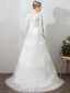 Erschwinglich Ivory / Creme Organza Garten / Im Freien Brautkleider / Hochzeitskleider 2019 Empire Eckiger Ausschnitt Kurze Ärmel 3/4 Ärmel Rückenfreies Applikationen Spitze Sweep / Pinsel Zug Rüschen