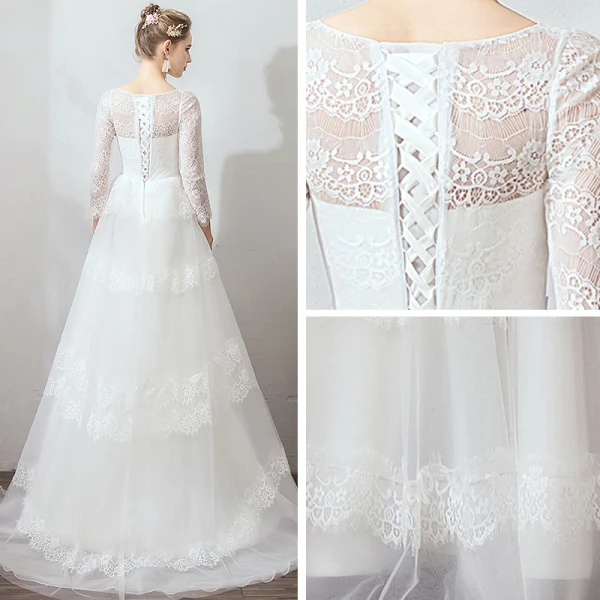 Erschwinglich Ivory / Creme Organza Garten / Im Freien Brautkleider / Hochzeitskleider 2019 Empire Eckiger Ausschnitt Kurze Ärmel 3/4 Ärmel Rückenfreies Applikationen Spitze Sweep / Pinsel Zug Rüschen