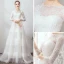 Erschwinglich Ivory / Creme Organza Garten / Im Freien Brautkleider / Hochzeitskleider 2019 Empire Eckiger Ausschnitt Kurze Ärmel 3/4 Ärmel Rückenfreies Applikationen Spitze Sweep / Pinsel Zug Rüschen