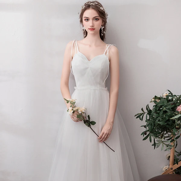 Affordable Ivory Beach Wedding Dresses 2019 A-Line / Princess Spaghetti Straps Sleeveless Backless Floor-Length / Long Ruffle