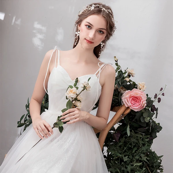 Affordable Ivory Beach Wedding Dresses 2019 A-Line / Princess Spaghetti Straps Sleeveless Backless Floor-Length / Long Ruffle