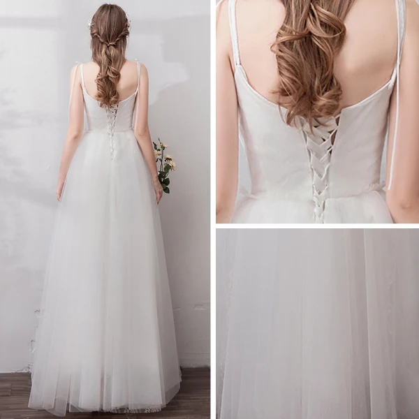 Affordable Ivory Beach Wedding Dresses 2019 A-Line / Princess Spaghetti Straps Sleeveless Backless Floor-Length / Long Ruffle
