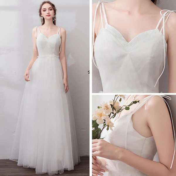 Affordable Ivory Beach Wedding Dresses 2019 A-Line / Princess Spaghetti Straps Sleeveless Backless Floor-Length / Long Ruffle