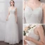 Affordable Ivory Beach Wedding Dresses 2019 A-Line / Princess Spaghetti Straps Sleeveless Backless Floor-Length / Long Ruffle