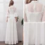 Simple Ivoire Chiffon Plage Robe De Mariée 2019 Princesse Transparentes Col Haut Manches de cloche Tachetée Tulle Longue