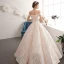 Best Champagne Wedding Dresses 2019 A-Line / Princess Off-The-Shoulder Short Sleeve Appliques Backless Beading Lace Floor-Length / Long Ruffle