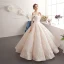 Best Champagne Wedding Dresses 2019 A-Line / Princess Off-The-Shoulder Short Sleeve Appliques Backless Beading Lace Floor-Length / Long Ruffle