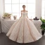 Best Champagne Wedding Dresses 2019 A-Line / Princess Off-The-Shoulder Short Sleeve Appliques Backless Beading Lace Floor-Length / Long Ruffle