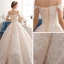 Best Champagne Wedding Dresses 2019 A-Line / Princess Off-The-Shoulder Short Sleeve Appliques Backless Beading Lace Floor-Length / Long Ruffle