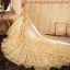 Luxus / Herrlich Gold Brautkleider / Hochzeitskleider 2019 A Linie Off Shoulder Kurze Ärmel Rückenfreies Glanz Pailletten Star Kathedrale Schleppe Rüschen